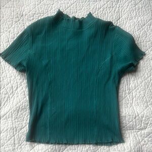 Wild Fable Green Ribbed Mandarin Collar Tee